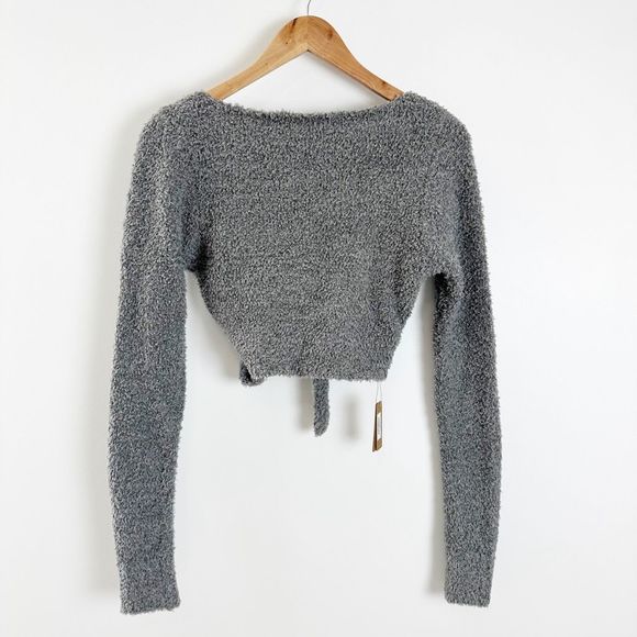 SKIMS Cozy Knit Wrap Top Gray Smoke Size Small Medium Fuzzy Long Sleeve NEW - Picture 12 of 16
